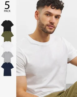 Jacamo 5 Pk Pure Cotton Crew Neck T-Shirts Long