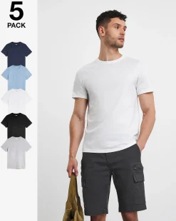 Jacamo 5 Pk Pure Cotton Crew Neck T-Shirts Long