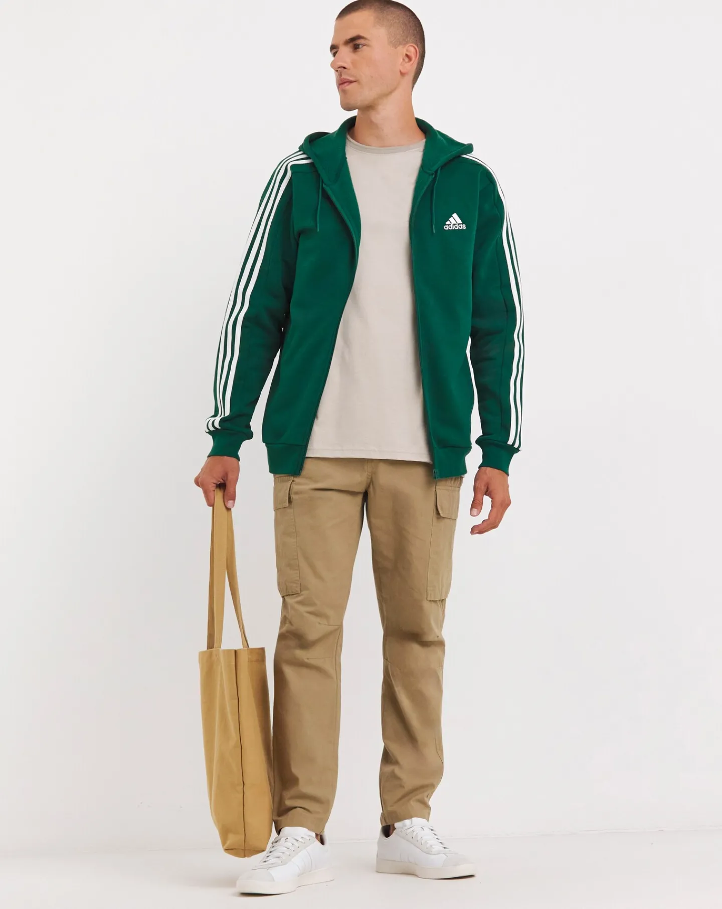 adidas 3 Stripes Fleece Full Zip Hoodie