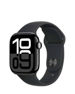 Apple Watch Series 10 GPS 42mm Jet Black Aluminium Case, Black Sport Band - M/L