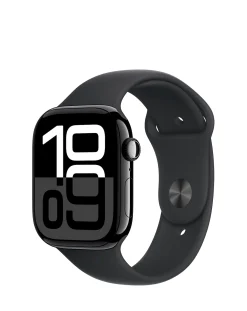 Apple Watch Series 10 GPS 46mm Jet Black Aluminium Case with, Sport Band - S/M