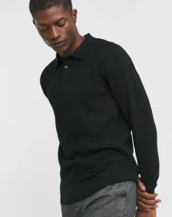 Jacamo Textured Long Sleeve Polo