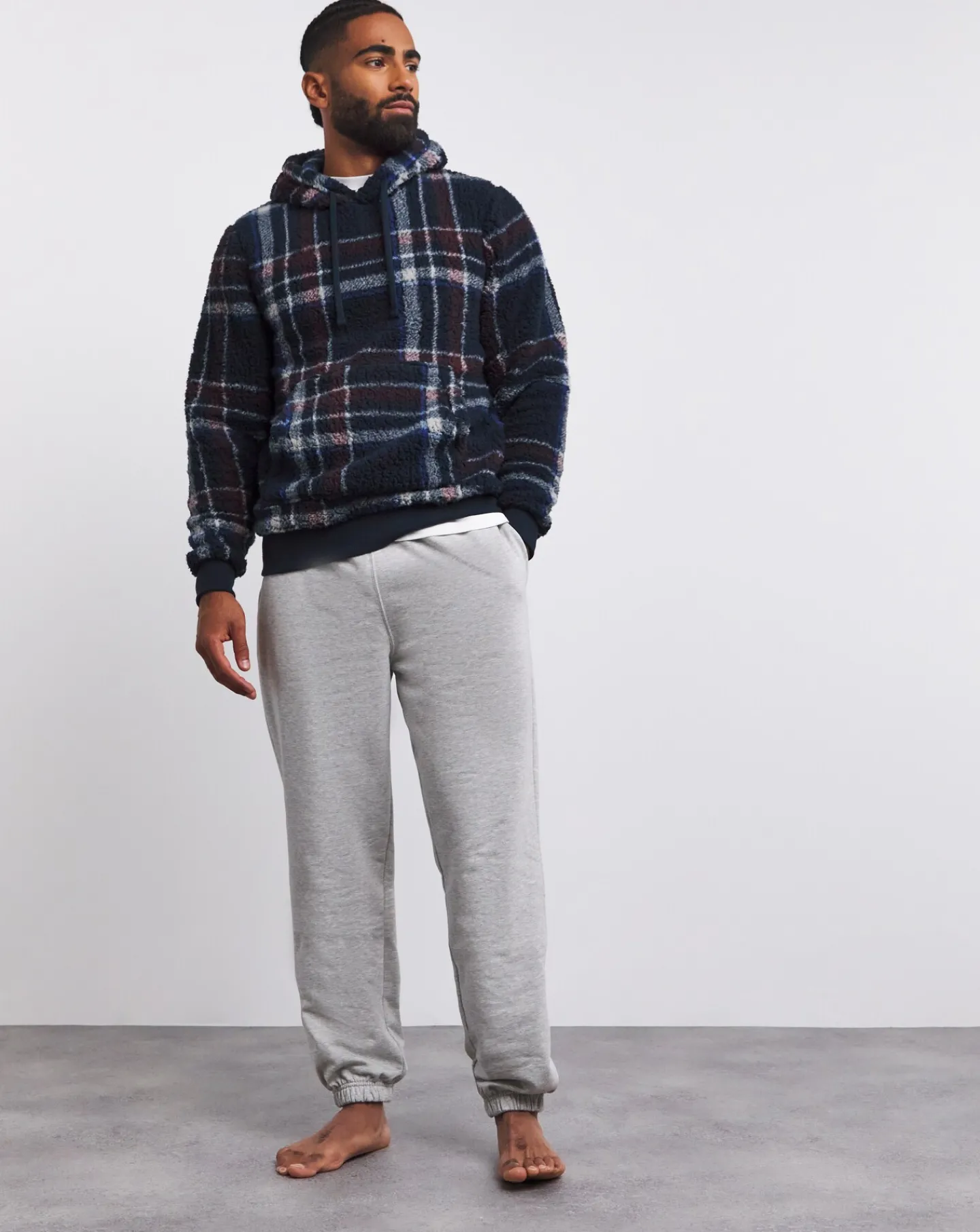 Jacamo Borg Check Fleece Lounge Hoodie