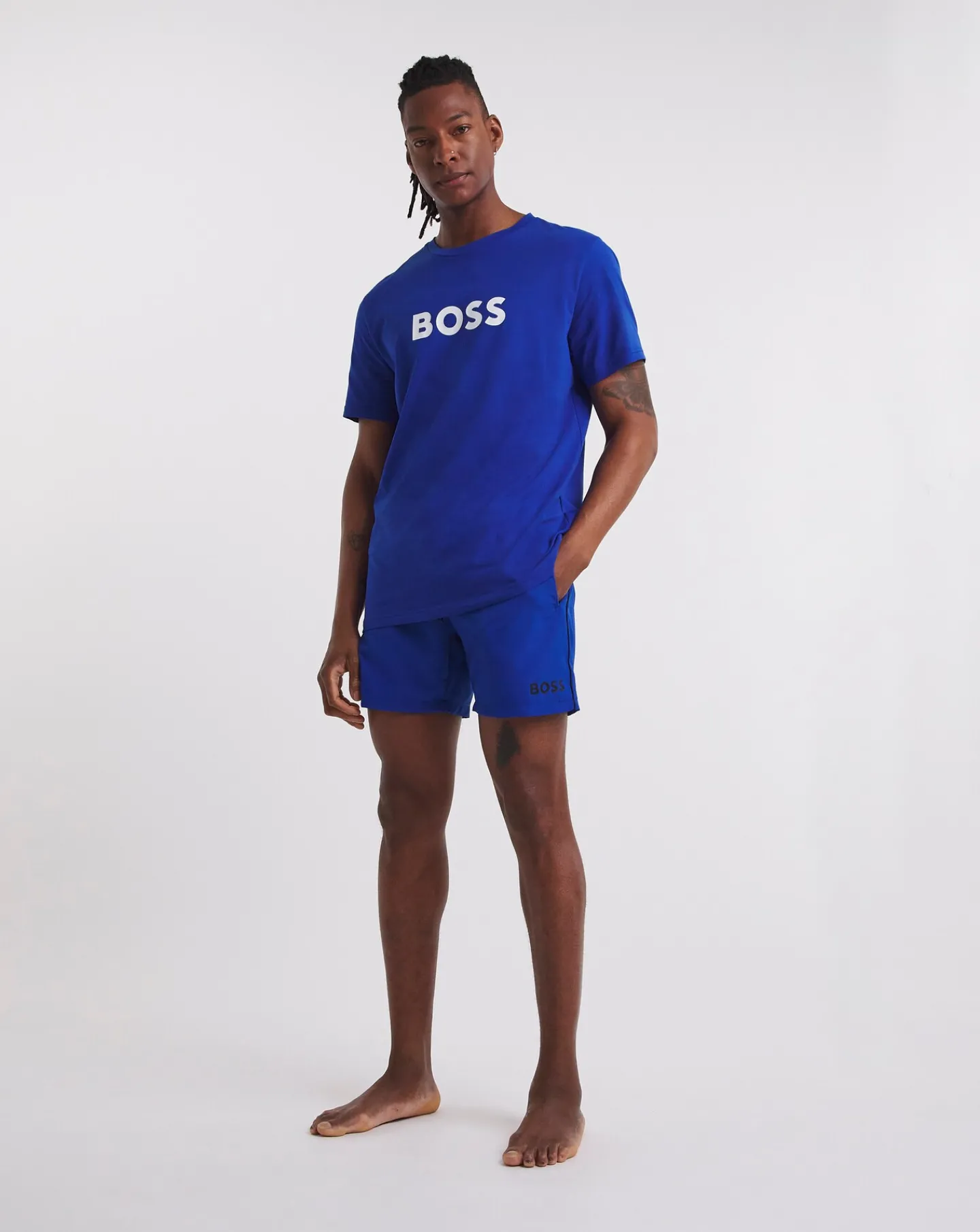 BOSS Bright Blue Logo Beach T-Shirt