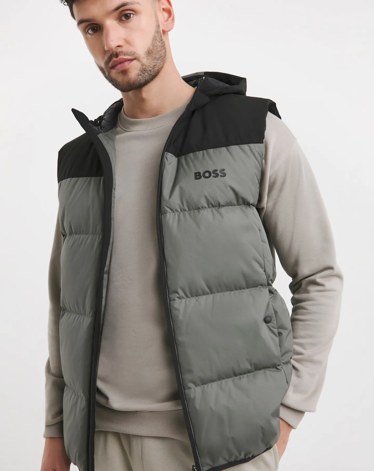 BOSS Grey Colourblock Hooded Gilet