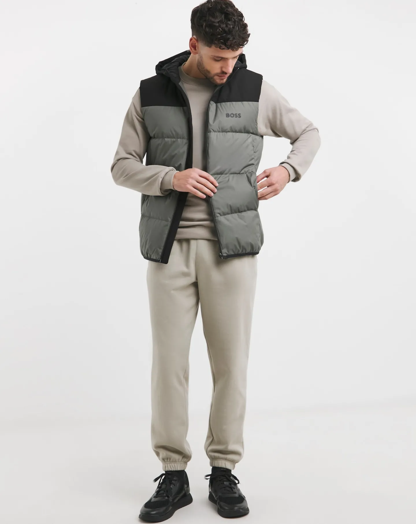 BOSS Grey Colourblock Hooded Gilet