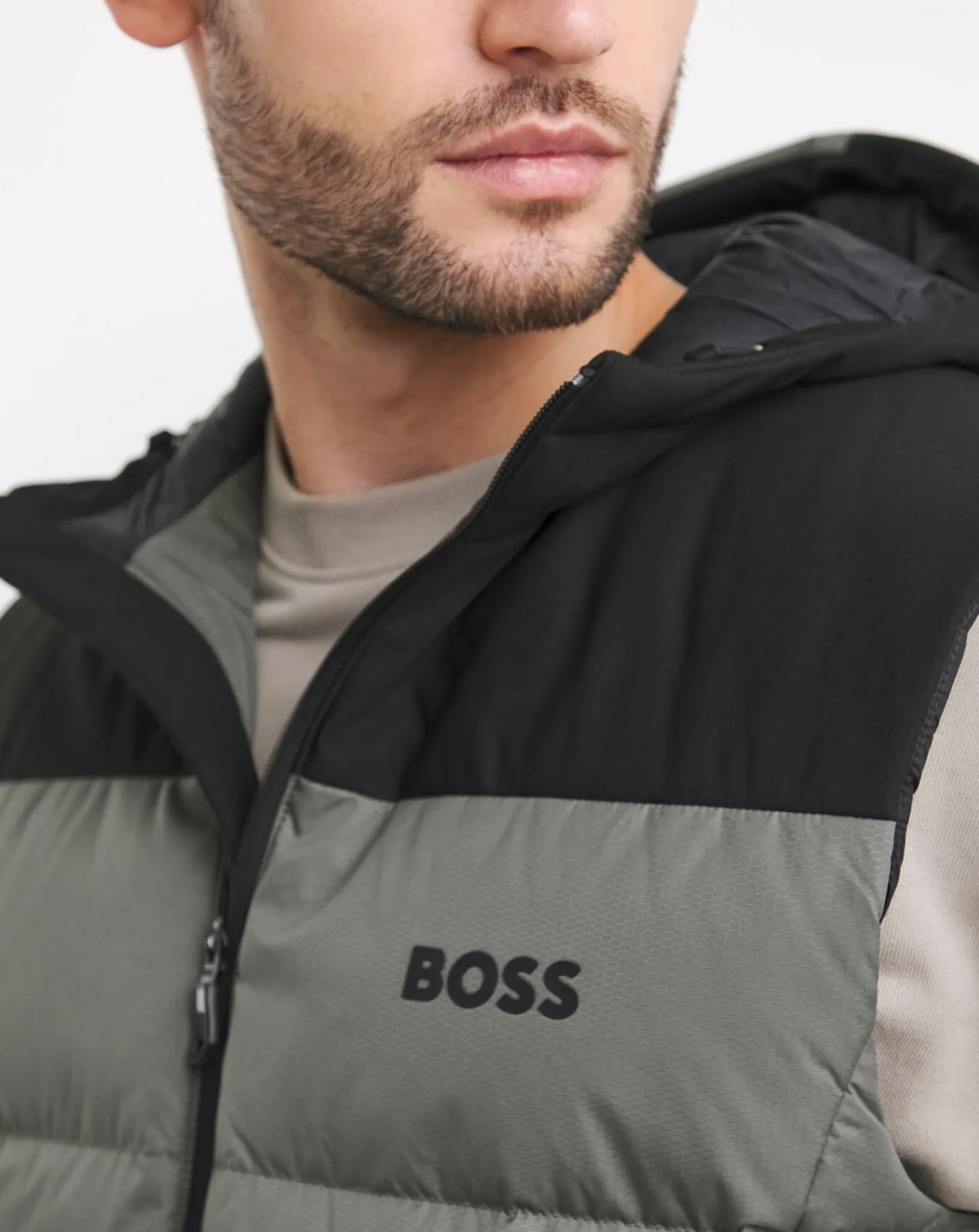 BOSS Grey Colourblock Hooded Gilet