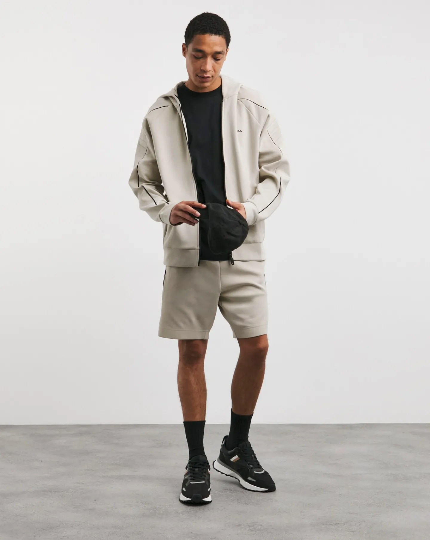 BOSS Light Beige Classic Full Zip Hoodie