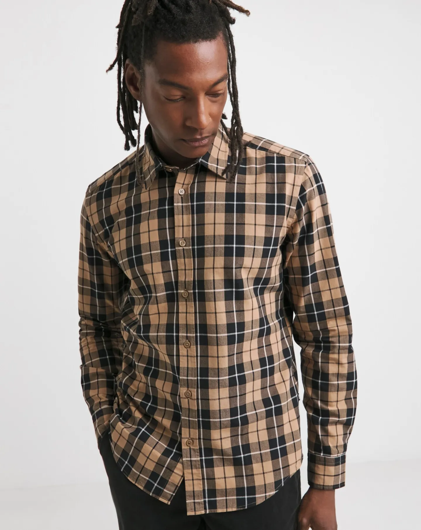 BOSS Long Sleeve Beige Check Shirt