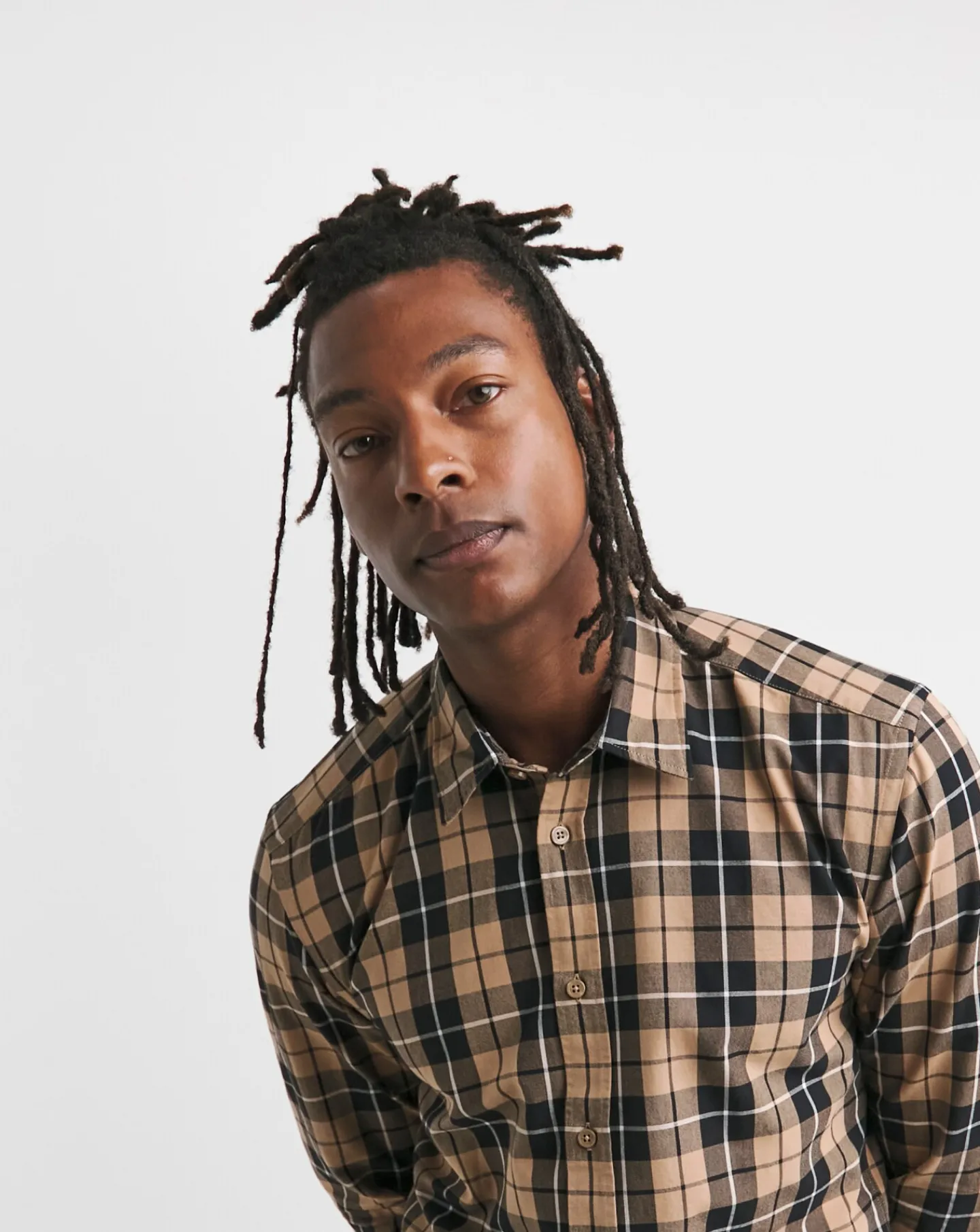BOSS Long Sleeve Beige Check Shirt