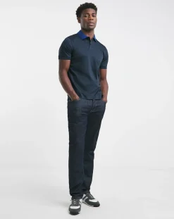 BOSS Short Sleeve Dark Blue Contrast Collar Polo