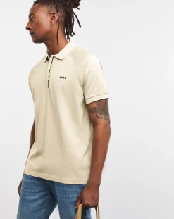 BOSS Short Sleeve Placket Detail Beige Polo