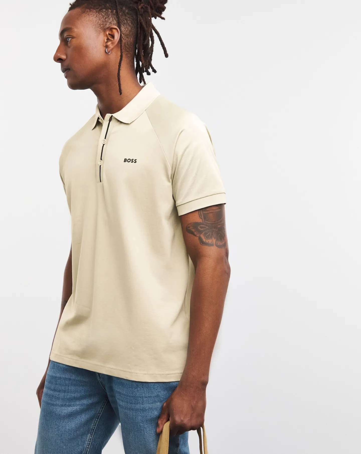 BOSS Short Sleeve Placket Detail Beige Polo