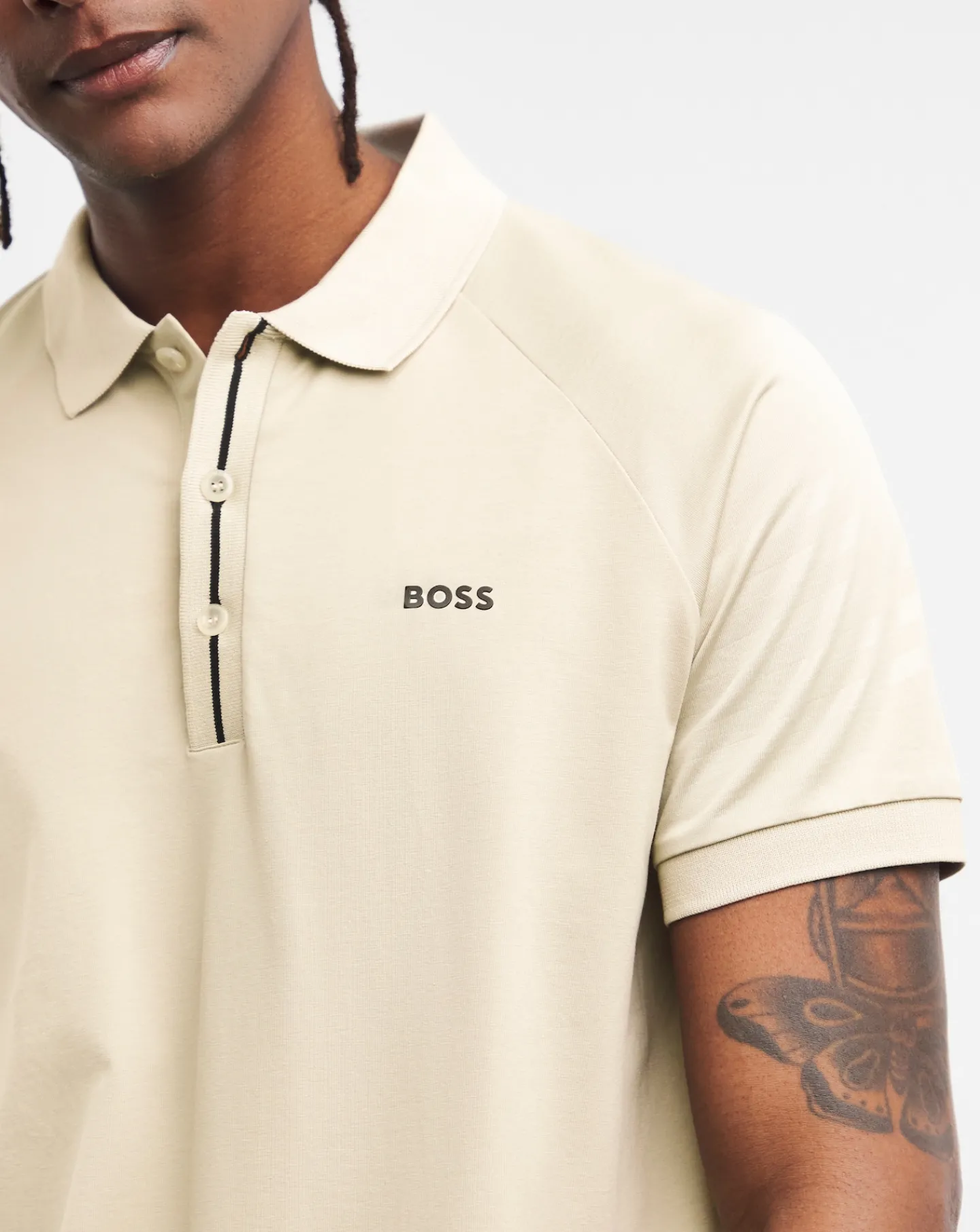 BOSS Short Sleeve Placket Detail Beige Polo