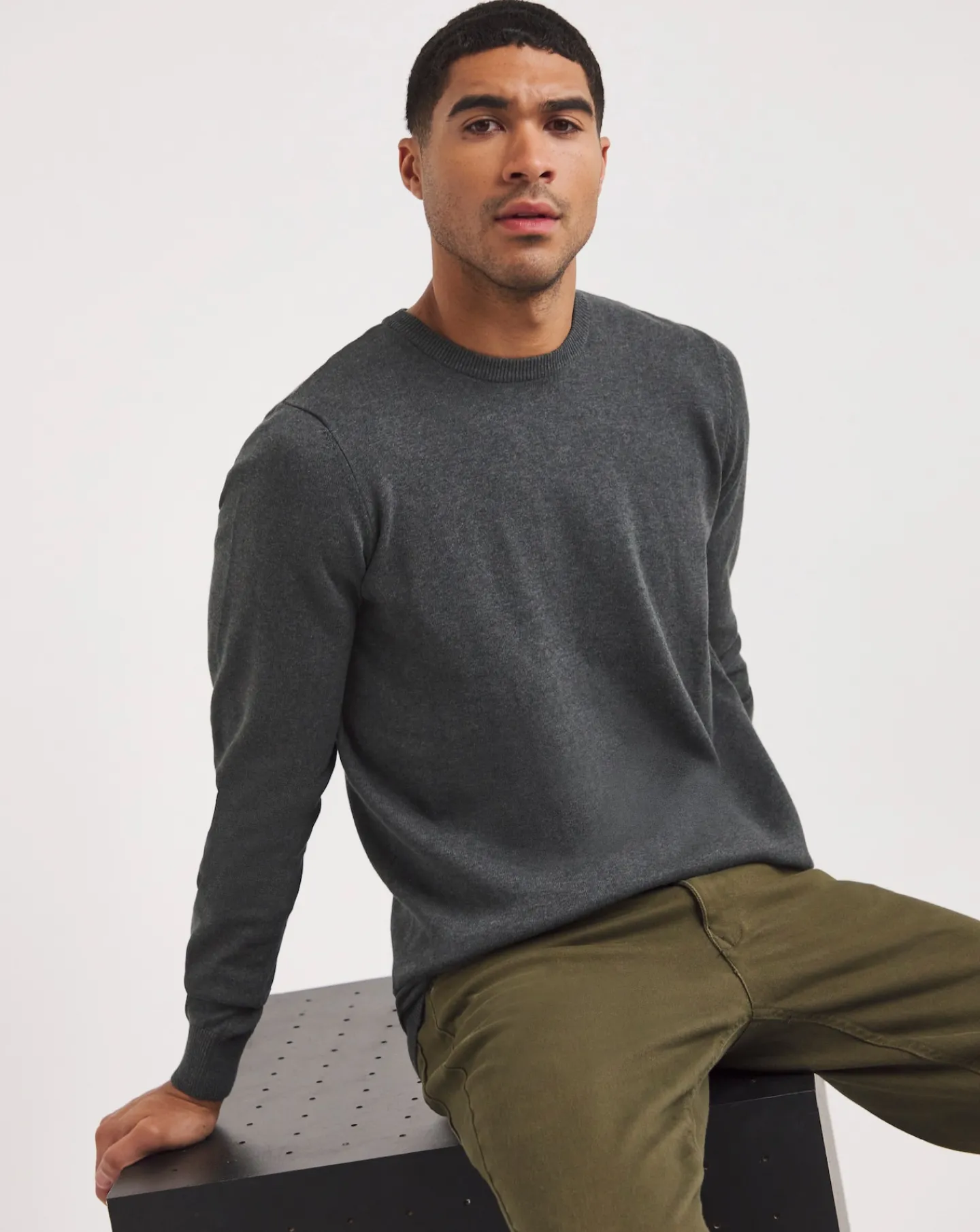 Jacamo Dark Grey Marl Knitted Crew Neck Jumper