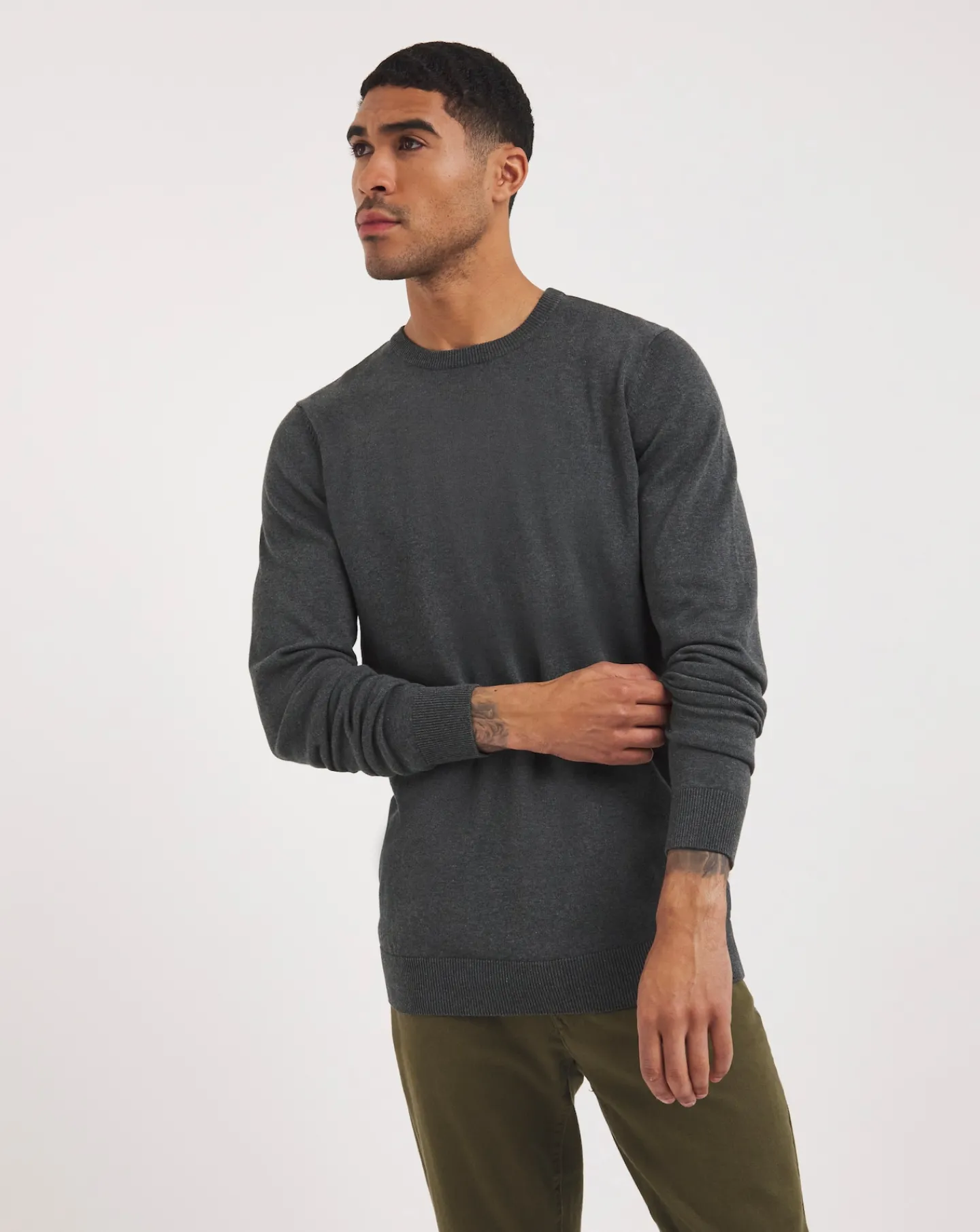 Jacamo Dark Grey Marl Knitted Crew Neck Jumper