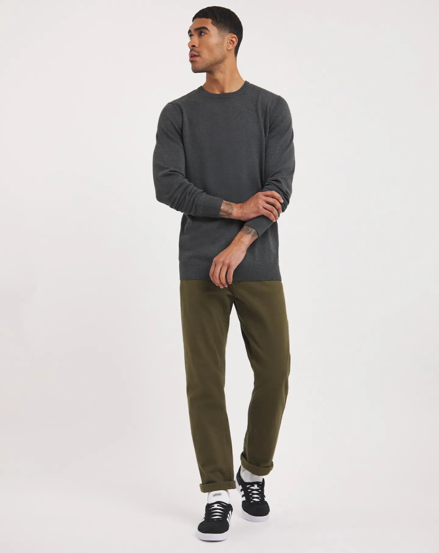 Jacamo Dark Grey Marl Knitted Crew Neck Jumper