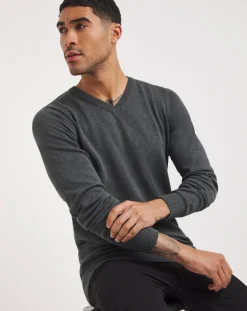 Jacamo Dark Grey Marl V Neck Knitted Jumper