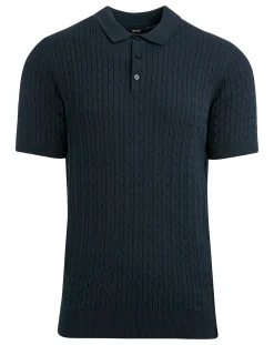 Jacamo Dark Navy Cable Knitted Polo