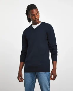 Jacamo Dark Cotton V Neck Knitted Jumper