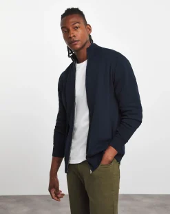 Jacamo Dark Zip Through Funnel Neck Knit Cardigan