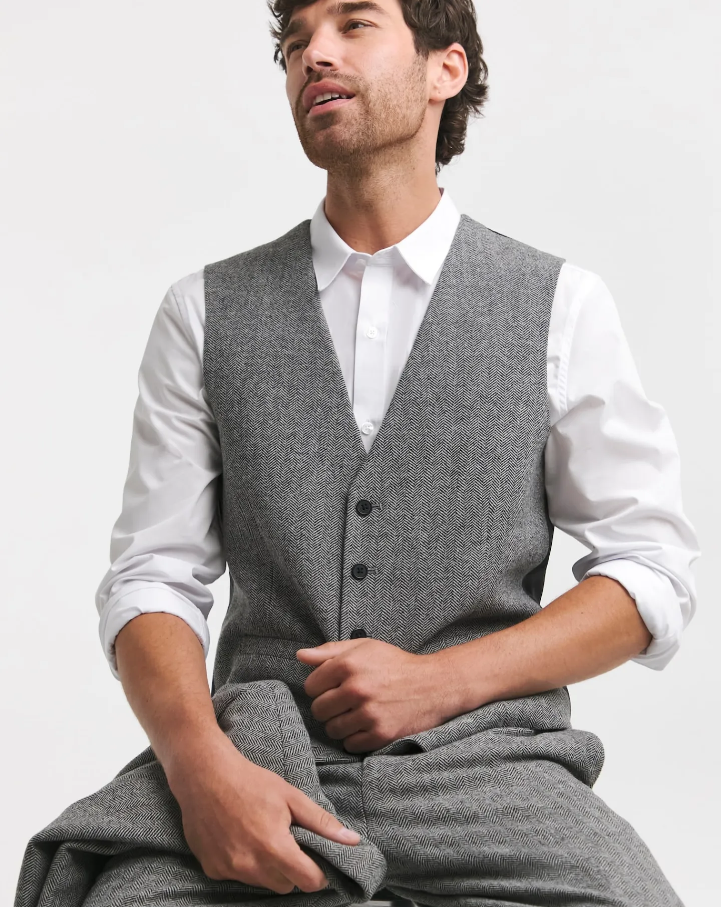 Jacamo Herringbone Tweed Reg Fit Waistcoat