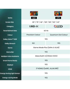 Hisense 65in 65A6NTUK Smart 4K UHD HDR LED TV with Amazon Alexa