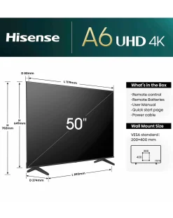 Hisense 50in 50A6NTUK Smart 4K UHD HDR LED TV with Amazon Alexa