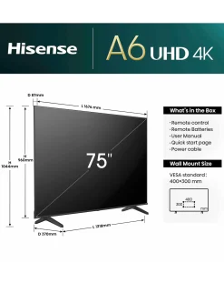 Hisense 75in 75A6NTUK Smart 4K UHD HDR LED TV with Amazon Alexa