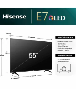 Hisense 55in 55E7NQTUK Smart 4K UHD HDR QLED TV with Amazon Alexa