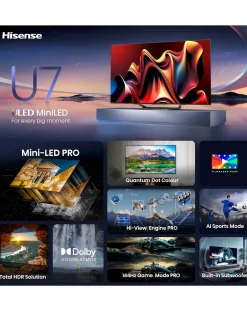 Hisense 55in 55U7NQTUK Smart 4K UHD HDR Mini-LED TV with Amazon Alexa