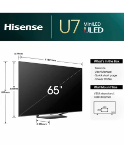 Hisense 65in 65U7NQTUK Smart 4K UHD HDR Mini-LED TV with Amazon Alexa