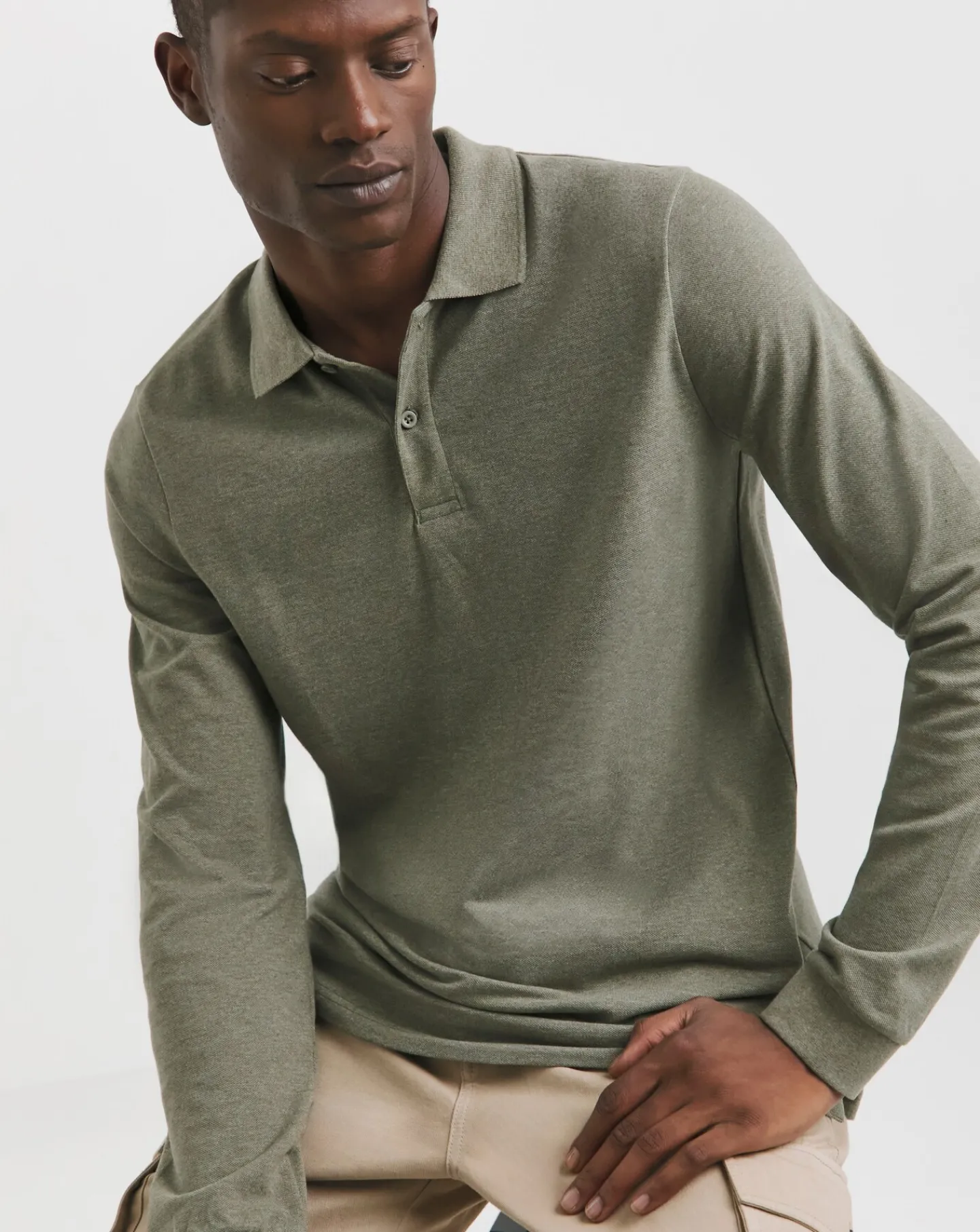 Jacamo Long Sleeve Marl Pique Polo Long