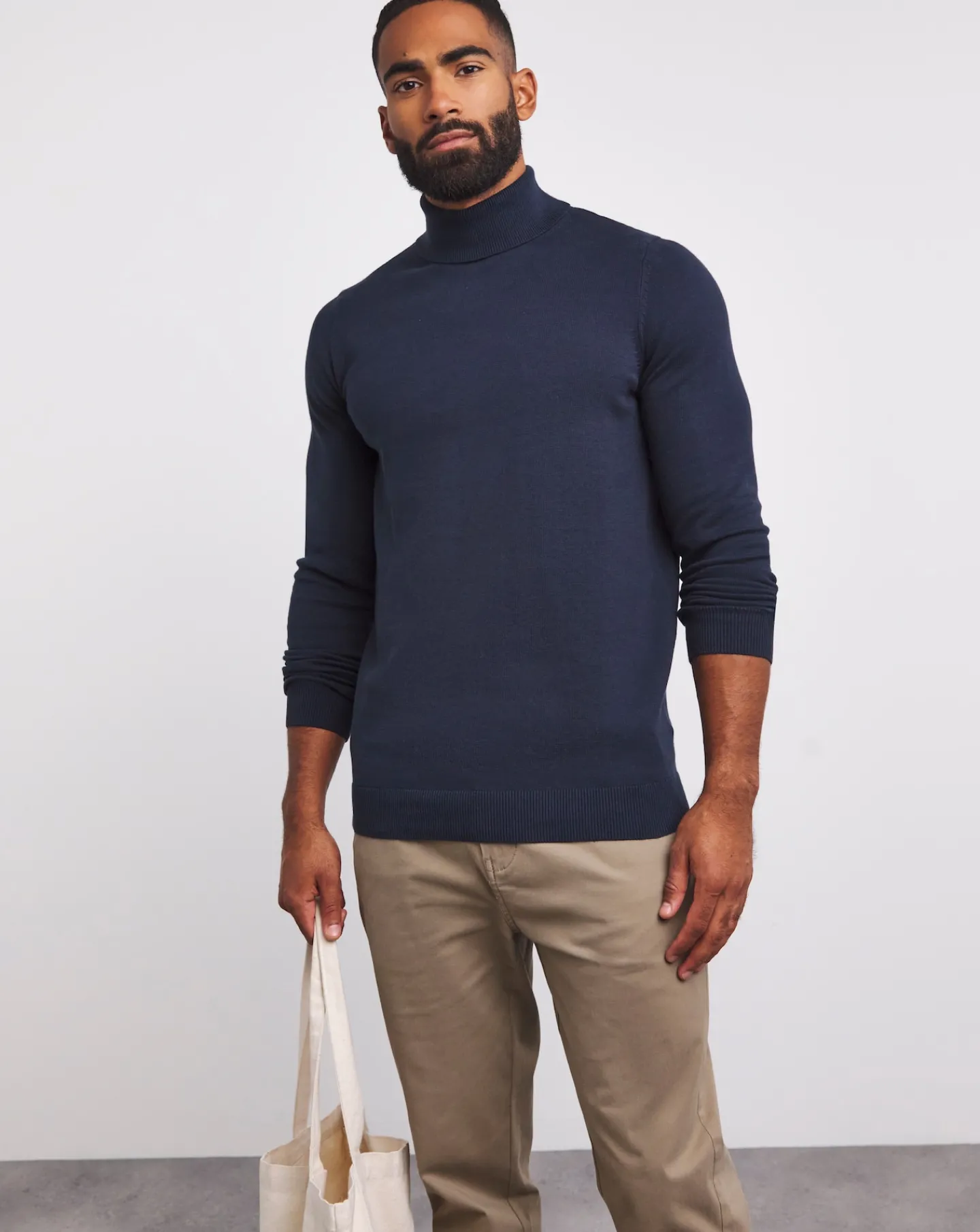 Jacamo Navy Cotton Roll Neck