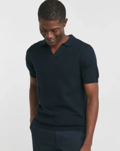 Jacamo Short Sleeve Textured Revere Knit Polo