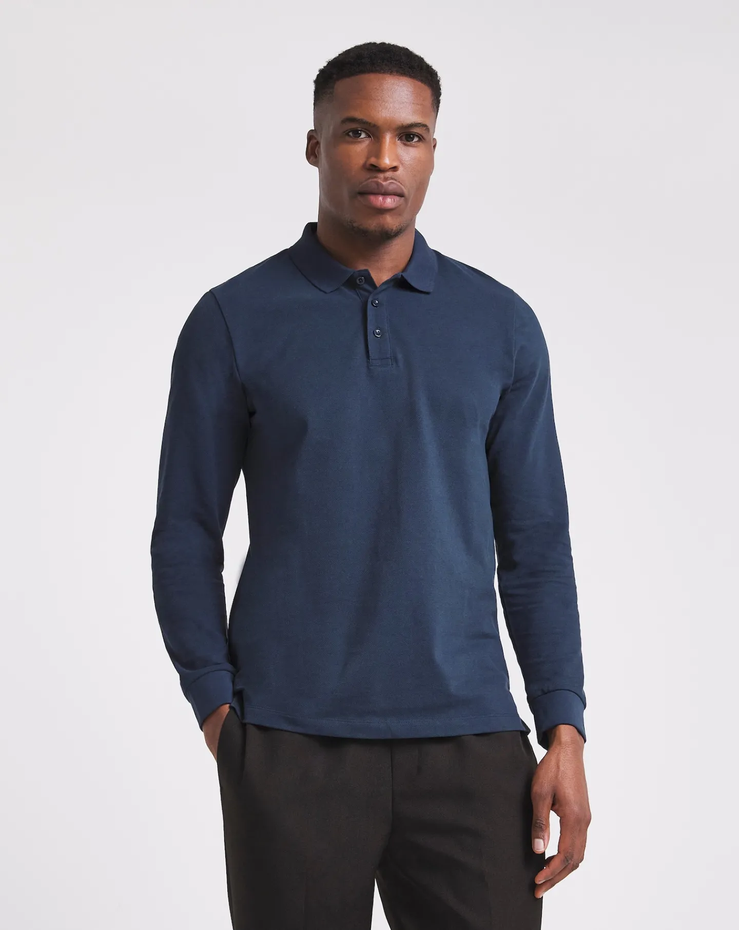 Jacamo Pure Cotton Long Sleeve Pique Polo Long