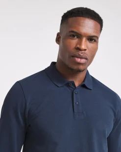 Jacamo Pure Cotton Long Sleeve Pique Polo Long
