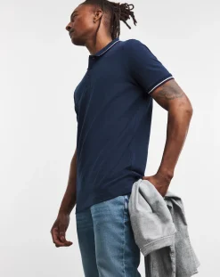Jacamo Pure Cotton Pique Tipped Polo Long