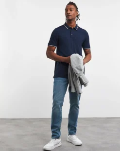 Jacamo Pure Cotton Pique Tipped Polo Long