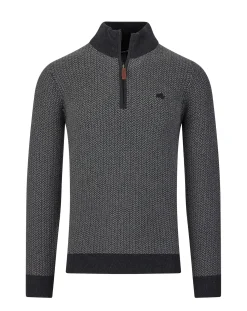 Raging Bull - Herringbone Texture Quarter Zip Knit - Grey Marl