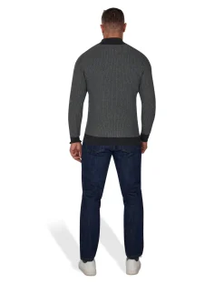 Raging Bull - Herringbone Texture Quarter Zip Knit - Grey Marl