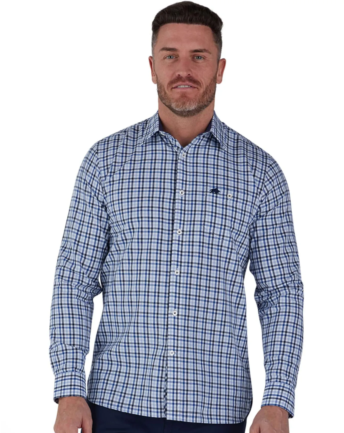 Raging Bull Long Sleeve Brushed Cotton Gingham Shirt Sky Blue