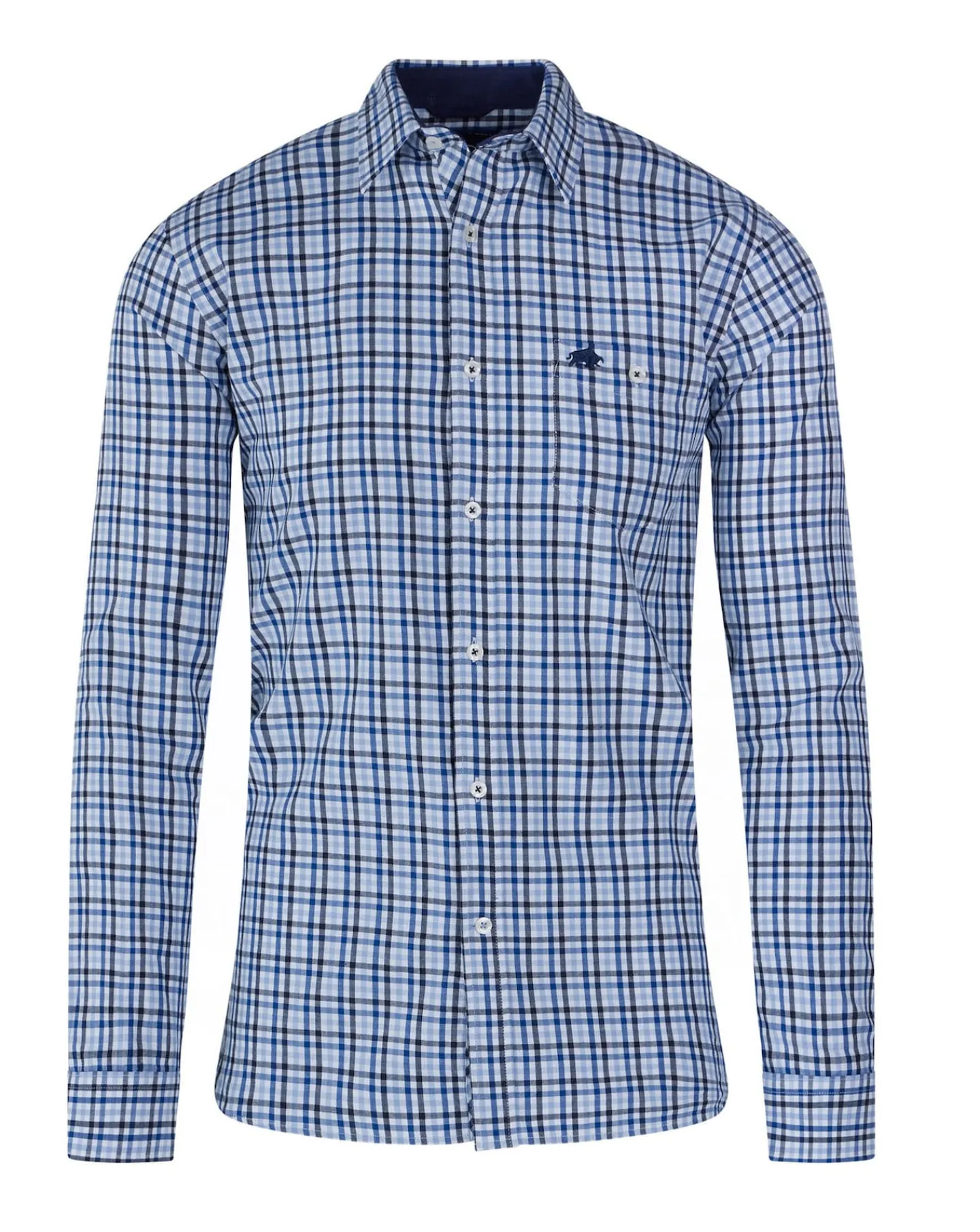 Raging Bull Long Sleeve Brushed Cotton Gingham Shirt Sky Blue