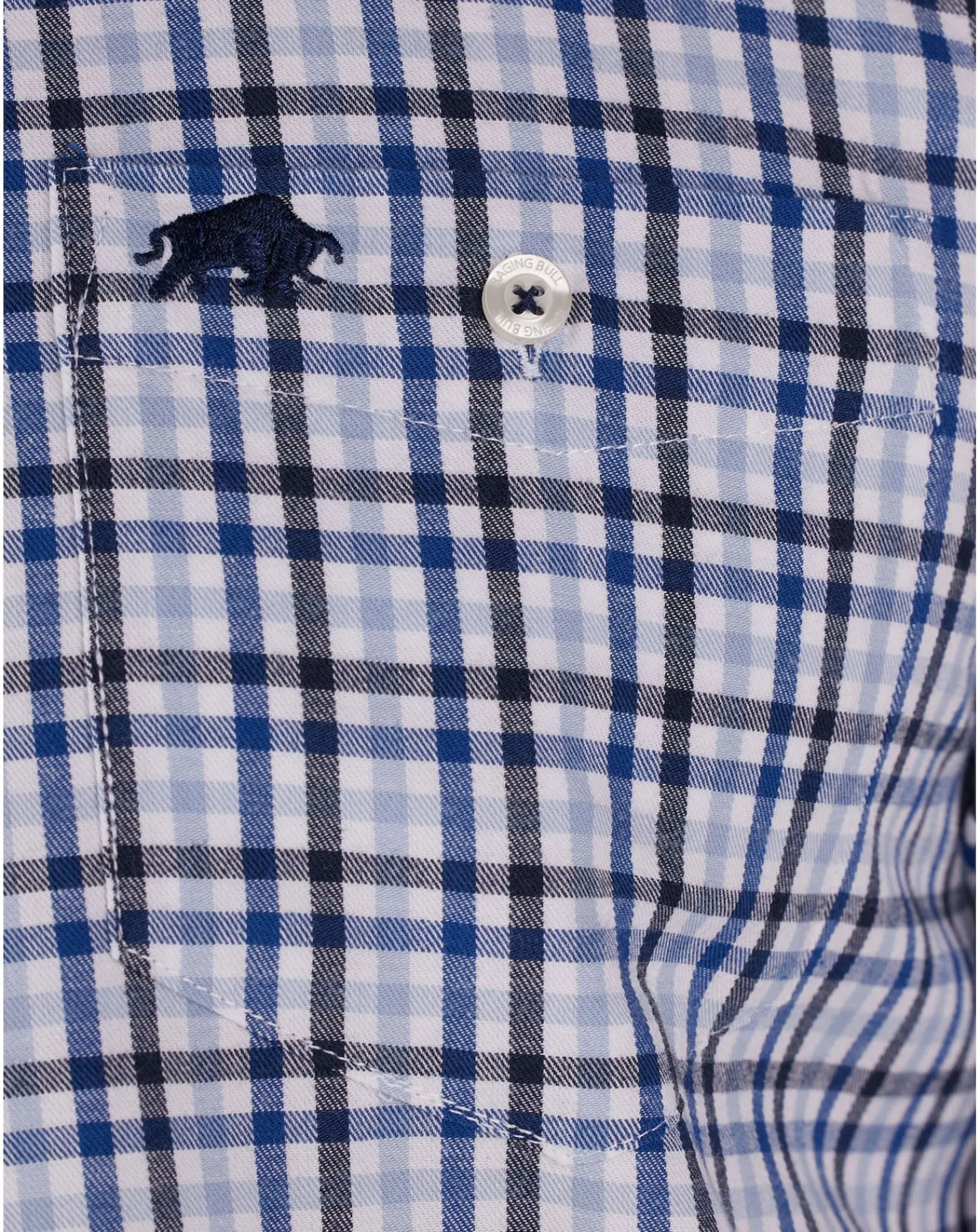 Raging Bull Long Sleeve Brushed Cotton Gingham Shirt Sky Blue