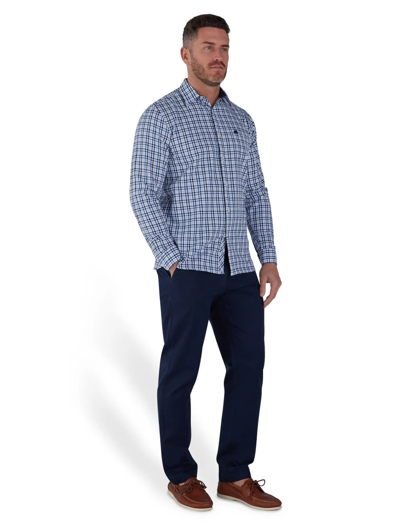 Raging Bull Long Sleeve Brushed Cotton Gingham Shirt Sky Blue