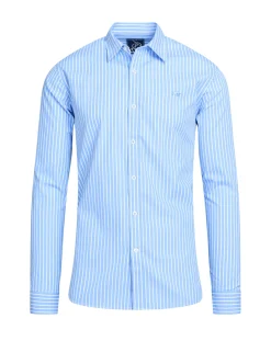 Raging Bull Long Sleeve Classic Stripe Shirt Mid Blue