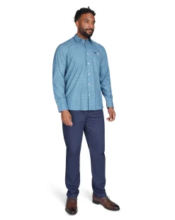 Raging Bull Long Sleeve Diamond Pattern Shirt Denim Blue