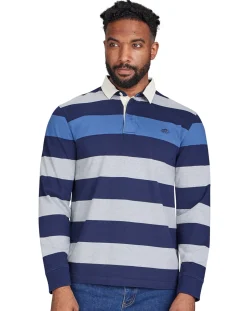 Raging Bull Long Sleeve Irregular Stripe Rugby Denim Blue