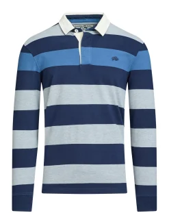 Raging Bull Long Sleeve Irregular Stripe Rugby Denim Blue