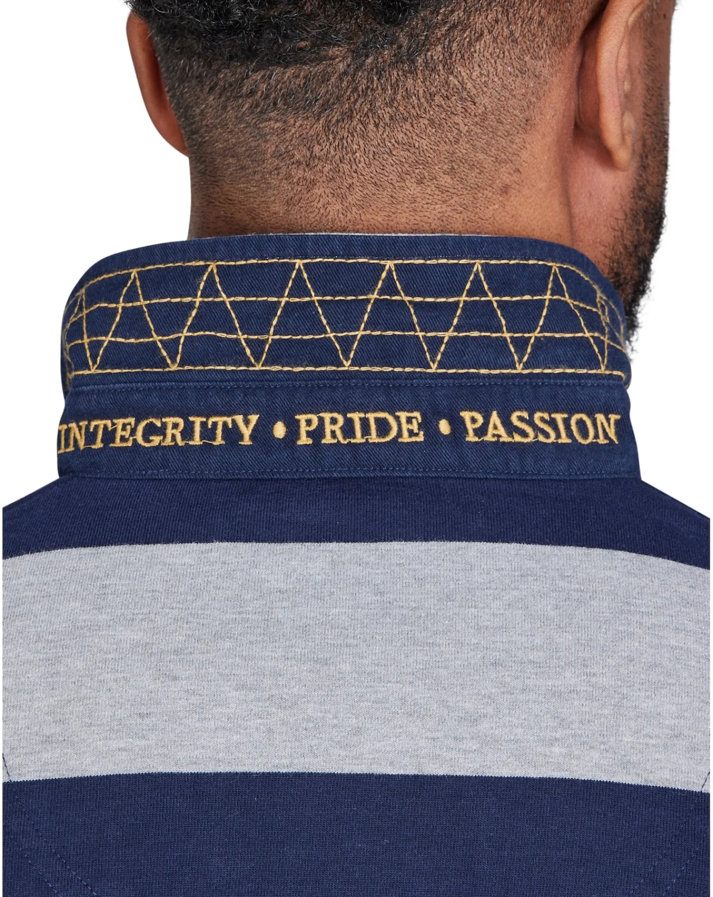 Raging Bull Long Sleeve Irregular Stripe Rugby Denim Blue